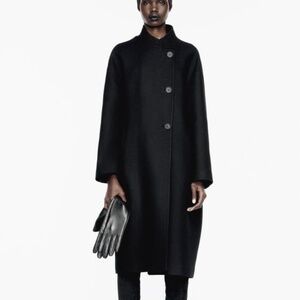 NWOT ZARA WOOL BLEND HIGH COLLAR COAT BLACK XS